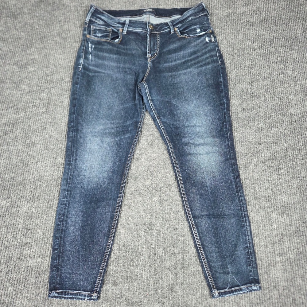 Silver Jeans Co Avery Ankle Skinny Jeans Dark Distressed 16/L27 W94118SPR396